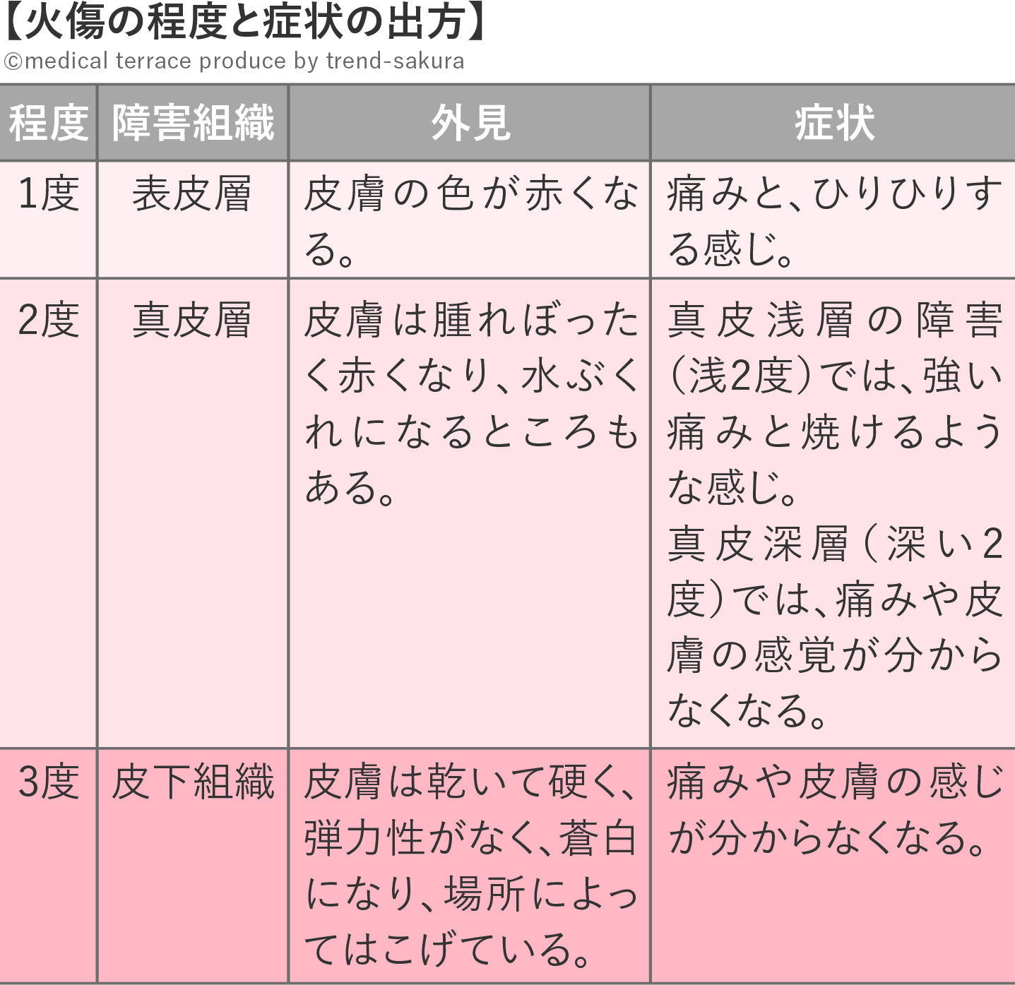 火傷の程度と症状の出方